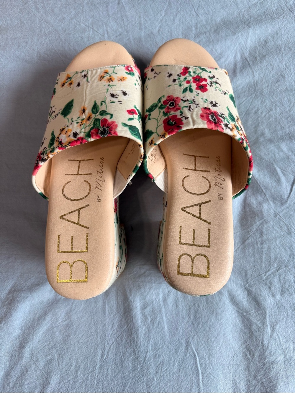 BEACH Cozy Floral Wedges in Cream with Pink Accents - Picture 2 of 3